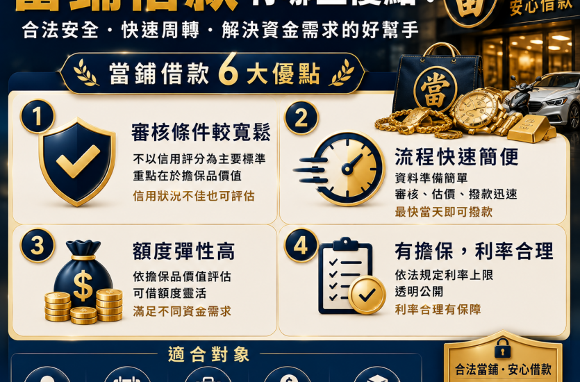 當鋪借款有哪些優點？急需資金周轉前先了解申請方式、利息與注意事項｜大眾理財