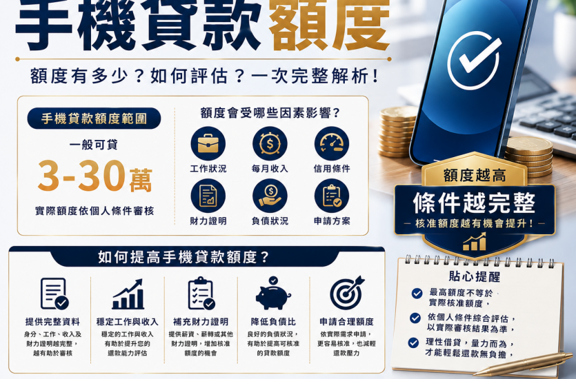 手機貸款額度有多少？2026額度怎麼評估、影響因素與提高額度方法｜大眾理財