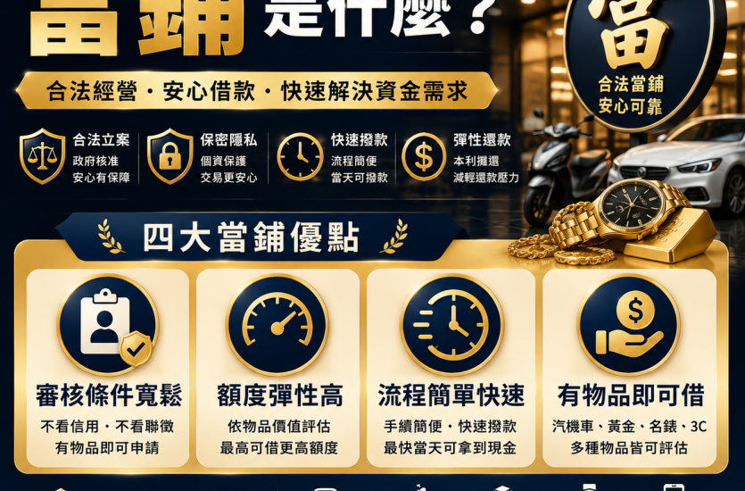 當鋪是什麼？2026合法當鋪借款、利息、額度與流程完整解析｜大眾理財