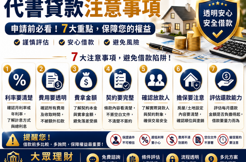 代書貸款注意事項｜2026申請前必看的7大重點與風險｜大眾理財