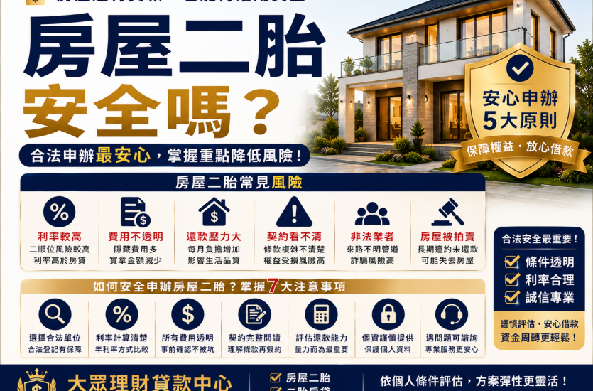 房屋二胎安全嗎？2026二胎房貸6大風險與7個注意事項｜大眾理財