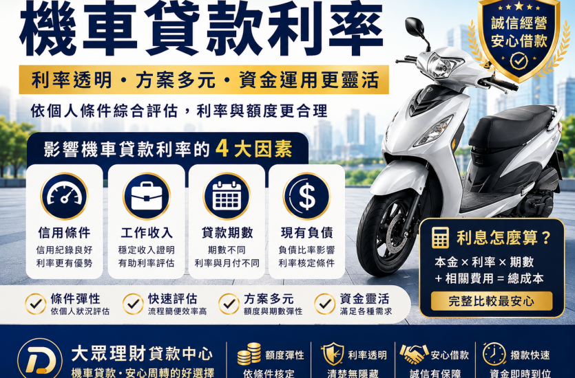 機車貸款利率多少？2026利息怎麼算、月付與總費用解析｜大眾理財