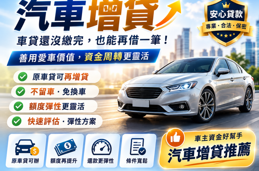 汽車增貸是什麼？2026增貸條件、額度、利率與申請方式｜大眾理財