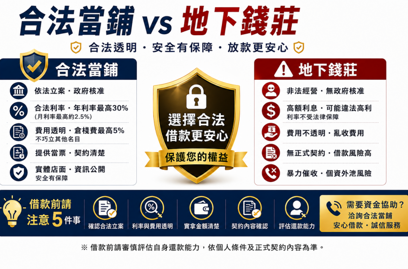 合法當鋪與地下錢莊有什麼不同？利息、合法性與安全性一次看