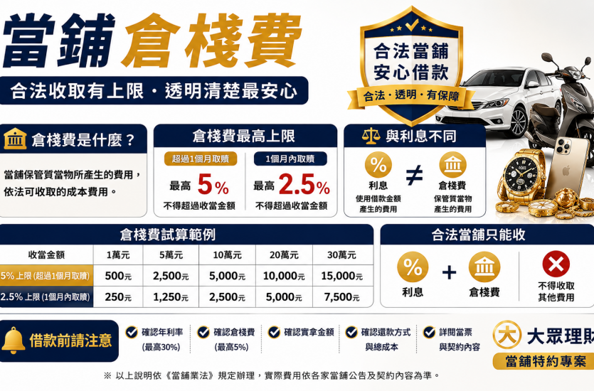 當鋪倉棧費是什麼？最高5%？計算方式、利息與合法費用一次看
