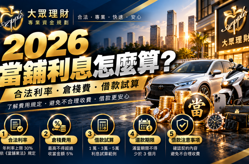 2026當舖利息怎麼算？合法利率、倉棧費與試算｜大眾理財