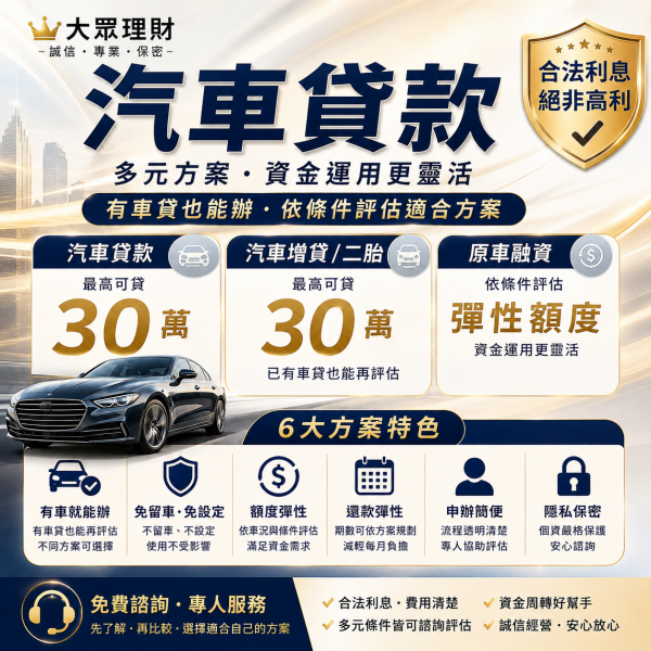汽車貸款推薦｜2026汽車貸款條件、額度、增貸與汽車二胎完整解析